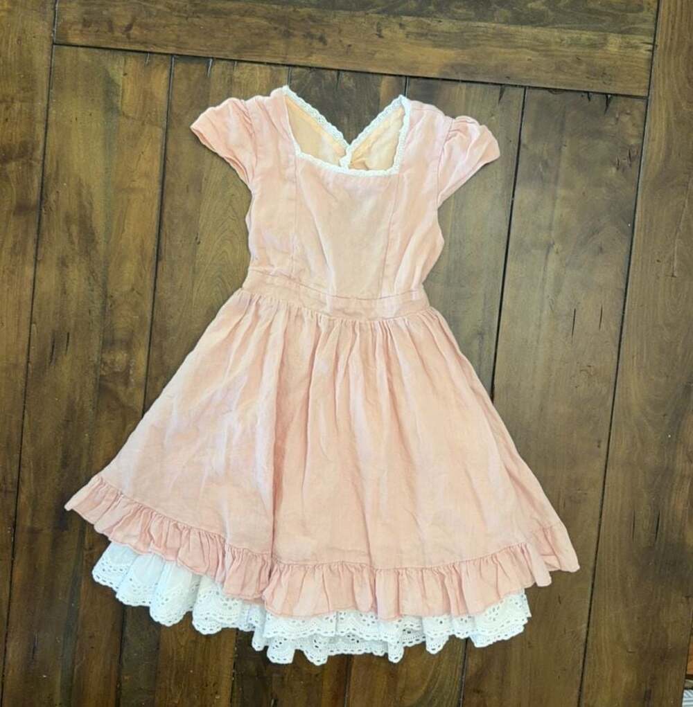 Eliza Graw Clothing Pink Linen Ruffle Dress Size 9/10